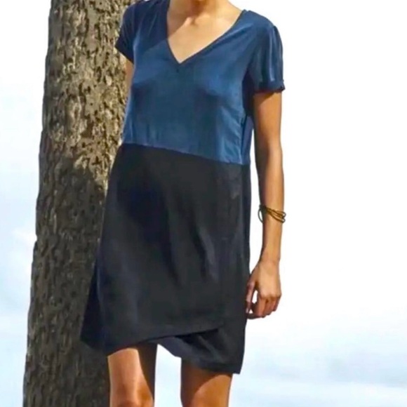 Dolan Nordstrom Left Coast Horizon Colorblock V-Neck Dress XL Blue Black - Picture 5 of 5